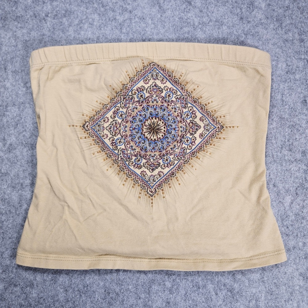 Venus Womens Tan Tube Top Mandala Graphic Boho Festival Y2K Earthy USASz Small